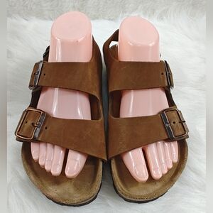 Birkenstock Milano Brown Leather 3 Buckle Straps Slingback Sandals Women's Sz 38